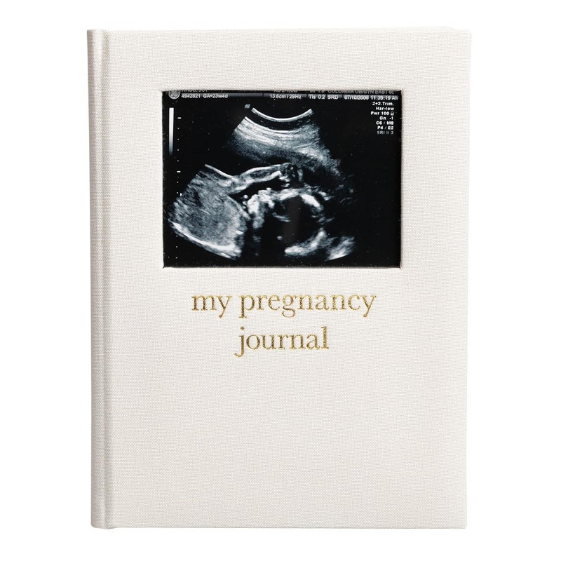 Pear Head Linen Pregnancy Journal, Milestone Tracker, Baby Keepsake Book, Gift for Expecting Moms, Sonogram Photo Insert, My Pregnancy Journal, Gender-Neutral Baby Gift, Beige - Image 1